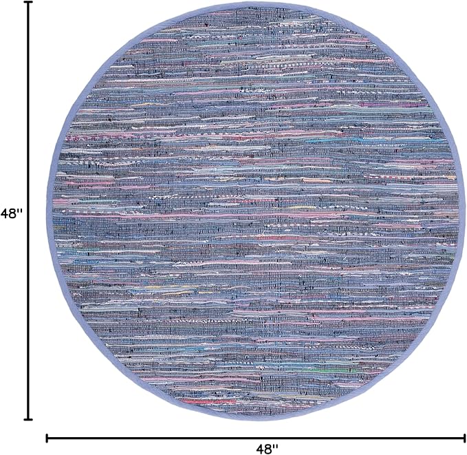 SAFAVIEH Rag Rug Collection 4' Round Purple / Multi RAR121D Handmade Boho Stripe Cotton Area Rug