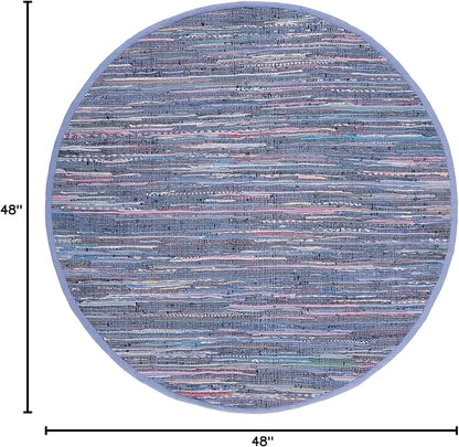 SAFAVIEH Rag Rug Collection 4' Round Purple / Multi RAR121D Handmade Boho Stripe Cotton Area Rug