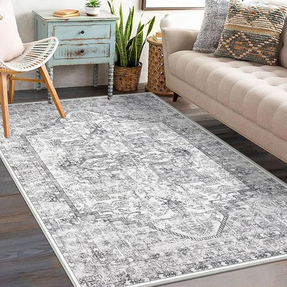 KOZYFLY Boho Area Rug 3x5 Ft Rugs for Entryway Washable Entry Rug Non Slip Door Mat Indoor Entrance Printed Faux Wool Throw Rugs for Entrance Kitchen Living Room, Gray