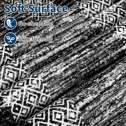 GarveeHome Area Rug 8x10 Modern Geometric Living Room Rug Non Slip, Thin Washable Carpet, Soft Non Shedding Foldable Floor Covering, Low Pile Thin Printed Mats for Bedroom Office, Black