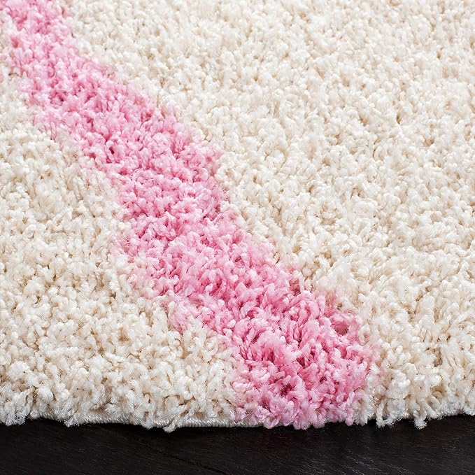 SAFAVIEH Dallas Shag Collection Area Rug - 4' Round, Ivory & Light Pink, Trellis Design, Non-Shedding & Easy Care, 1.5-inch Thick Ideal for High Traffic Areas in Living Room, Bedroom (SGD257P)