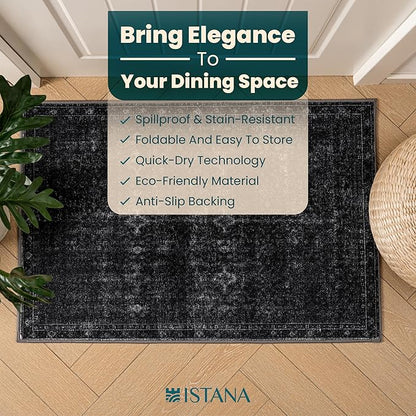 Istana 2x3 Area Rug - Black Boho Rugs for Living Room 2x3 - Foldable Small Rugs for Bedroom - Stain Resistant Washable Rug Non Slip - Eco-Friendly Area Rugs Indoor