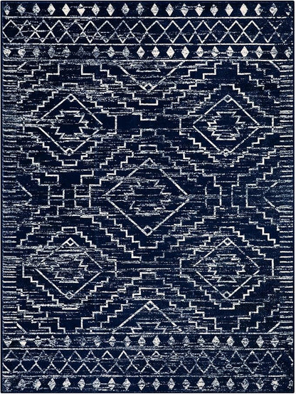 Wonnitar Moroccan Washable 9x12 Rug, Large Blue Rugs for Bedroom, Non-Slip Soft Living Room Area Rug, Boho Non-Shedding Ultra-Thin Floor Carpet for Dining Guest Room Home Office (Blue,9'x12')