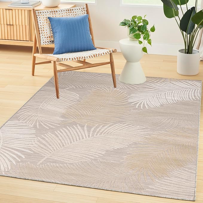 Nourison Home Suncoast Beige 4' x 6' Area Rug - Easy Clean, Non Shedding, Bed Room, Living Room, Dining Room, Kitchen (4' x 6')