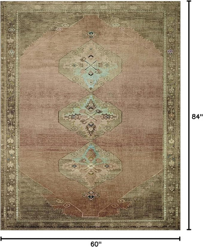 Loloi Magnolia Home by Joanna Gaines Sinclair Collection SIN-06 Clay/Tobacco 5'-0" x 7'-0", .25" Pile Height, Machine Washable, Area Rug