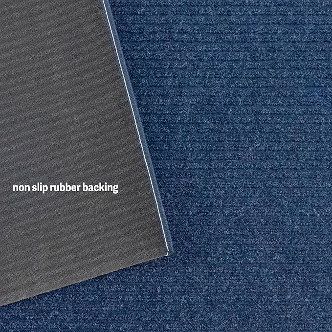 English Home Custom Size Non Slip Striped Design Durable PVC Non Slip Backing Tough Pile Runner Rug for Hallway, Outdoor, Indoor, Commercial, Residential, Pool, Office (Dark Blue, 36" x 13')