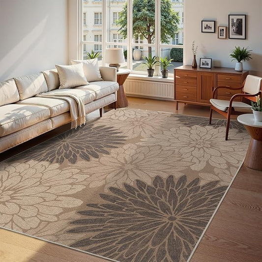 Floral Easy Jute Rug 8x10 Outdoor Rug Washable Area Rugs for Living Room Bedroom Non Slip Neutral Farmhouse Indoor Outdoor Carpet for Backyard Patio Office