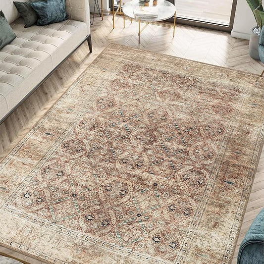 Keen Home Design 8x10 Rug - Machine Washable Area Rug with Non-Slip Backing, Ideal for Living Room, Dining Room, Bedroom - Vintage, Easy Clean, Durable, Low Pile - (8' x 10')