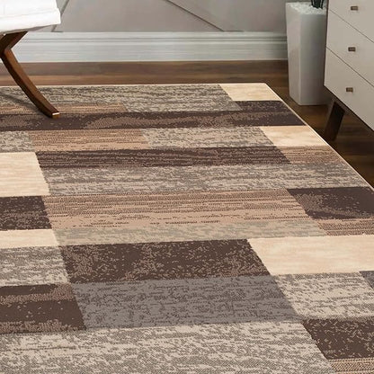 Superior Indoor Area Rug, Jute Backed, Modern Geometric Patchwork Floor Decor for Bedroom, Office, Living Room, Entryway, Hardwood Floors, Rockwood Collection, 3' x 5', Slate