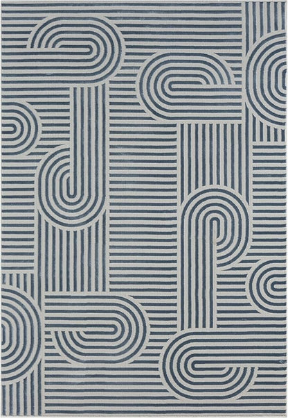 Annabel Modern Geometric Area Rug for Living Room, 5x7 Contemporary Arched and Linear Blue Rug, High-Low Pile Stain Resistant Carpet for Bedroom, Dining Room or Kitchen (5' x 7', Blue)