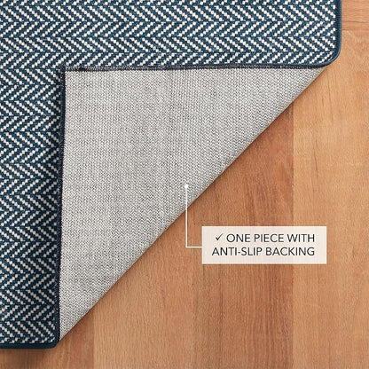 Dash and Albert Herringbone Machine Washable Area Rug - 4' x 6' Navy - Geometric Accent Rug - Anti-Slip Backing, Lightweight, Machine Washable, High Traffic Areas Kitchen, Mudroom, Laundry Room