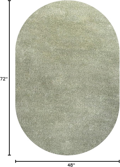 Eyely UES100O-4OV Supersoft Haze Solid Low-Pile Indoor Area Rug Casual;Contemporary;Solid;Traditional, Bedroom, Kitchen, Living Room, Easy-Cleaning, Non-Shedding, 4 X 6 Oval, Green