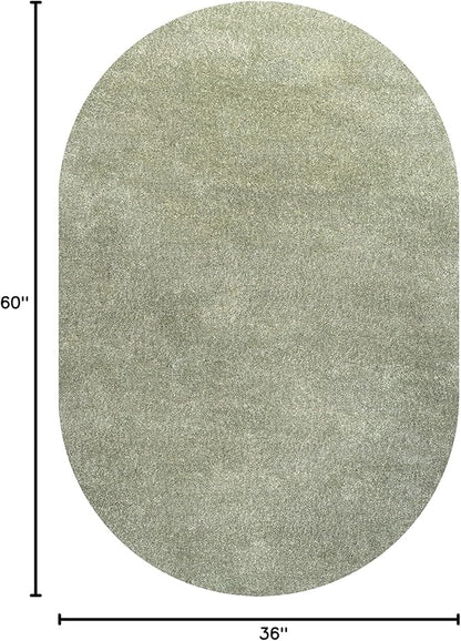 Eyely UES100O-3OV Supersoft Haze Solid Low-Pile Indoor Area Rug Casual;Contemporary;Solid;Traditional, Bedroom, Kitchen, Living Room, Easy-Cleaning, Non-Shedding, 3 X 5 Oval, Green