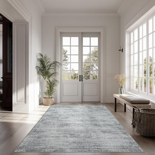 Gray Office Chair Mat for Low Pile Floor Carpet with Non Slip Modern Abstract Neutral Area Rug 4x6 Light Grey 4 x 6 Small Rug for Bedside Dorm Laundry Room