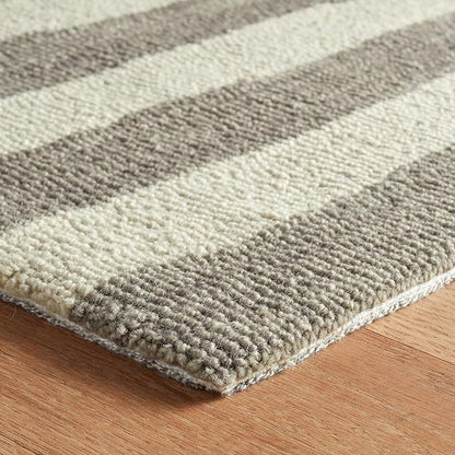 Dash & Albert Silas Stripe Grey Hand Micro Hooked Wool Rug, 7.5 X 9.5 Feet, Grey Stripe Pattern - Premium Luxury Hotel Quality Soft Breathable Hypoallergenic Machine Washable Easy Care All Season