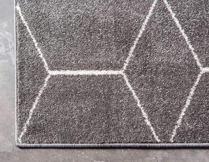 Unique Loom Trellis Frieze Collection Area Rug - Geometric (2' x 13' 1" Runner Dark Gray/Ivory)