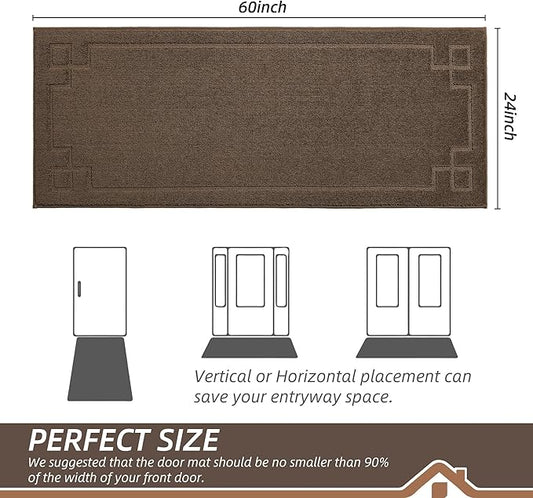 BEQHAUSE Door Mat 24" x 60", Non-Slip Door Mats Indoor Entryway Rugs Washable Low-Profile Absorbent and Stain Resist Floor Mats, Dog Door Mat for Front Back Door, Muddy Wet Shoes & Paws, Brown