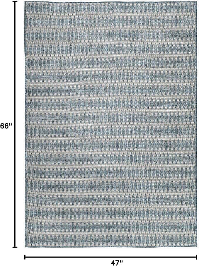 FH Home Flat Woven Outdoor Rug - Waterproof, Easy to Clean, Stain Resistant - Premium Polypropylene Yarn - Geometric - Patio, Deck, Porch, Balcony, Laundry Room - Giza - Aqua - 3ft 11in x 5ft 6in