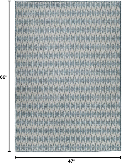 FH Home Flat Woven Outdoor Rug - Waterproof, Easy to Clean, Stain Resistant - Premium Polypropylene Yarn - Geometric - Patio, Deck, Porch, Balcony, Laundry Room - Giza - Aqua - 3ft 11in x 5ft 6in