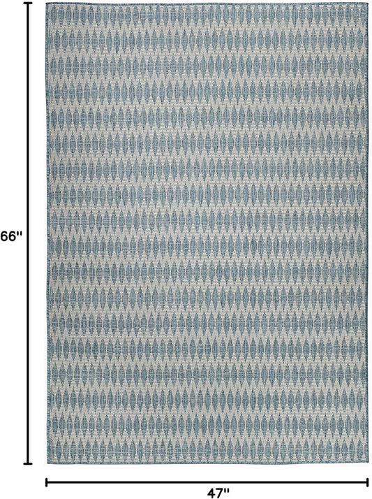 FH Home Flat Woven Outdoor Rug - Waterproof, Easy to Clean, Stain Resistant - Premium Polypropylene Yarn - Geometric - Patio, Deck, Porch, Balcony, Laundry Room - Giza - Aqua - 3ft 11in x 5ft 6in