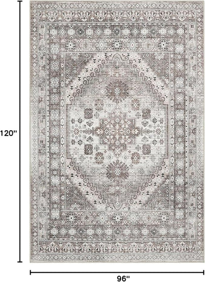 zesthome 8x10 Area Rugs for Living Room,Non-Slip Backing Washable Rugs,Vintage Large Area Rug，Stain Resistant Home Decor Rug (Brown/Beige,8'x10')