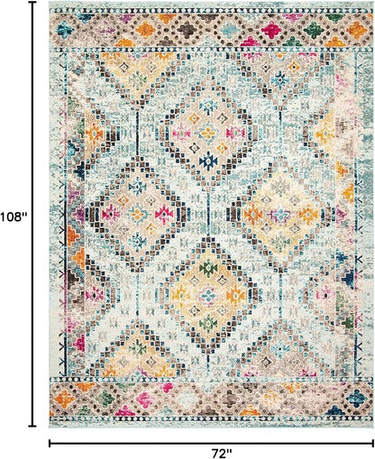 SAFAVIEH Madison Collection Area Rug - 6' x 9', Blue & Yellow, Boho Diamond Distressed Design, Non-Shedding & Easy Care, Ideal for High Traffic Areas in Living Room, Bedroom (MAD418K)