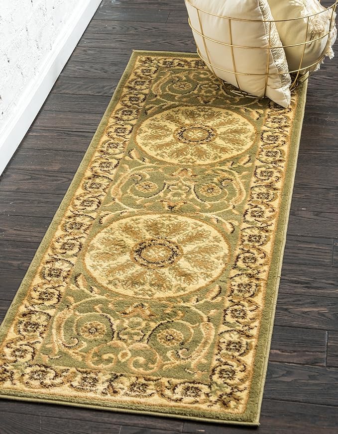 Unique Loom Versailles Collection Traditional Classic Medallion Floral Motif Area Rug (2' 2 x 6' 0 Runner, Green/ Ivory)