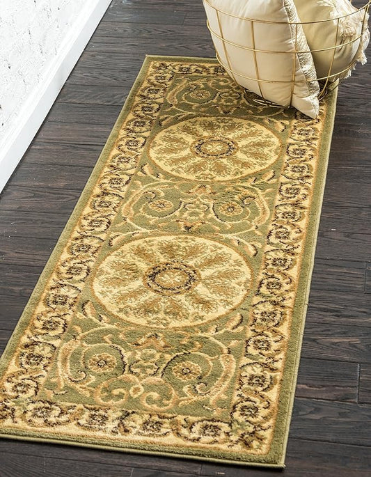 Unique Loom Versailles Collection Traditional Classic Medallion Floral Motif Area Rug (2' 2 x 6' 0 Runner, Green/ Ivory)