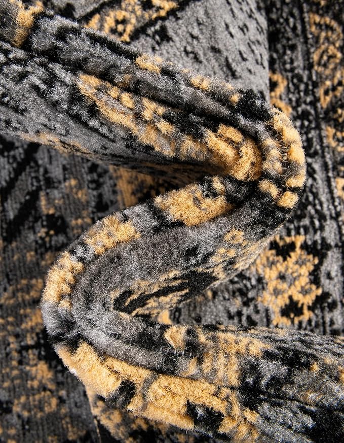 Unique Loom Taftan Collection Border Geometric Tribal Inspired Design Area Rug (8' 0 x 8' 0 Round, Gray/ Black)