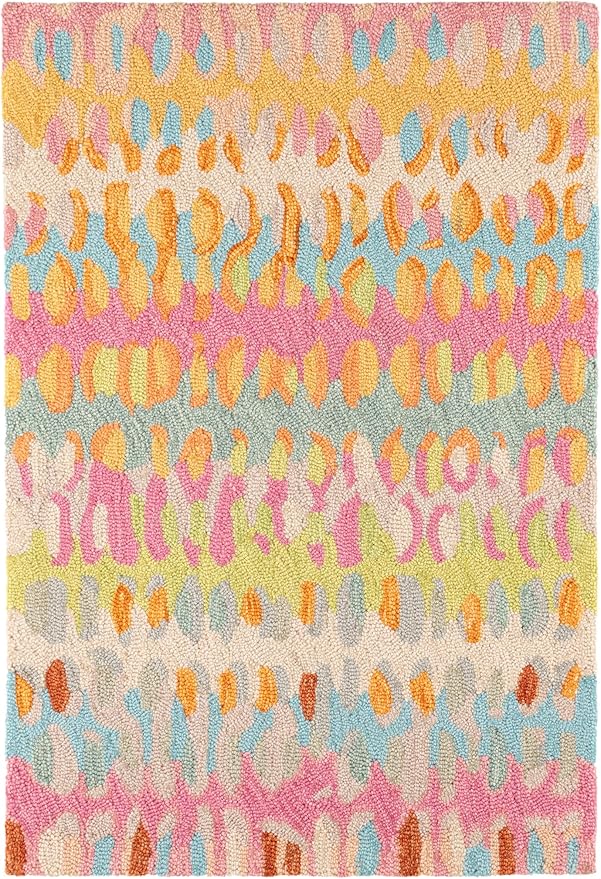 Dash & Albert Paint Chip Stone Hand Micro Hooked Wool Rug, 8.5 X 11.5 Feet, Multicolored/Pink Geometric Pattern