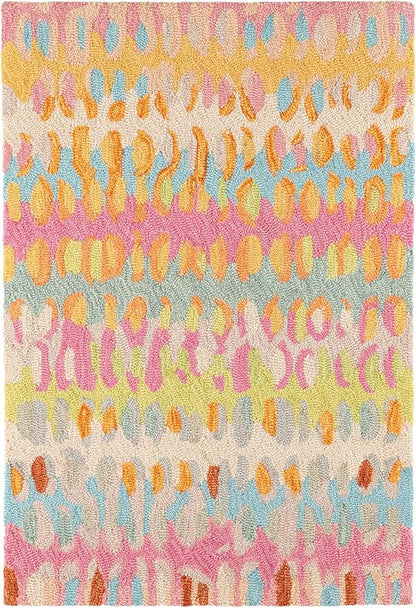 Dash & Albert Paint Chip Stone Hand Micro Hooked Wool Rug, 9.5 X 13.5 Feet, Multicolored/Pink Geometric Pattern