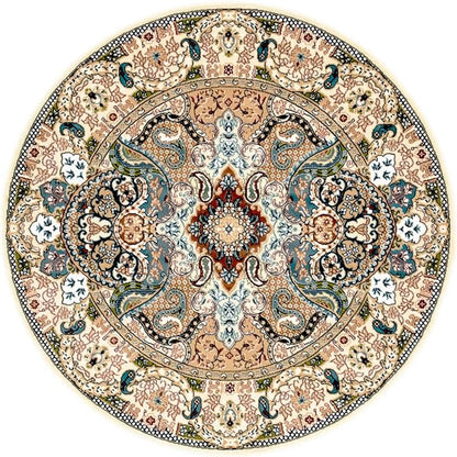 Unique Loom Narenj Collection Classic Traditional Medallion Textured Design Area Rug, Round 5' 0" x 5' 0", Ivory/Tan