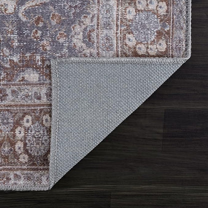 Bloom Rugs Washable 3' x 5' Rug - Brown/Dark Gray Traditional Area Rug for Living Room, Bedroom, Dining Room, and Kitchen - Exact Size: 3' x 5'