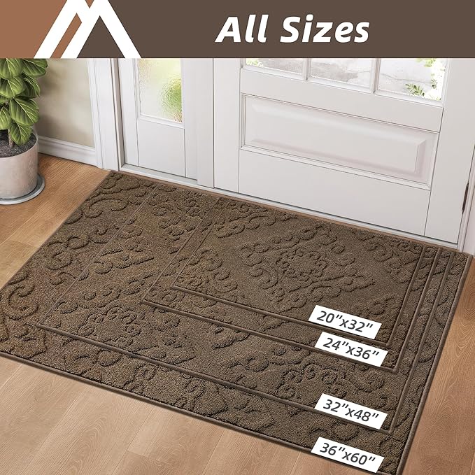 COSY HOMEER Door Mat 20”x32”,Absorbent Dirt Trapper Entryway Rugs,Non-Slip Welcome Mat,Washable Entry Rugs,Low Pile Doormat for Front Back Door,Wet Shoes & Paws,Brown