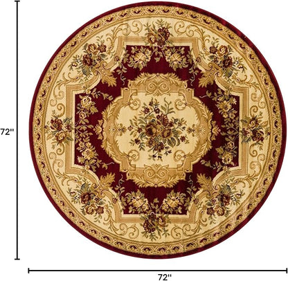 Rugs.com Chateau Collection Rug – 6 Ft Round Red Medium Rug Perfect for Kitchens, Dining Rooms