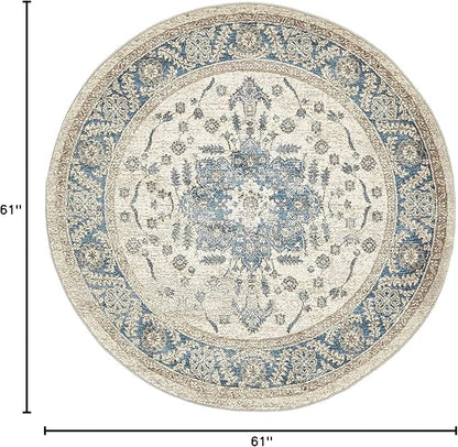Unique Loom Salzburg Collection Classic Traditional Design Oriental Inspired Border Area Rug (5' 0 x 5' 0 Round, Beige/Blue)