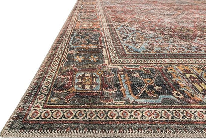 Loloi II Loren Collection LQ-13 Brick/Midnight 18" x 18", Sample Rug, Soft, Durable, Vintage, Distressed, Low Profile, Non-Shedding, Easy Clean, Living Room Rug