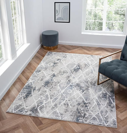 Adel Modern Area Rug for Living Room, 6x9 Rustic Distressed Abstract Blue Rug, Medium Pile Stain Resistant Carpet for Bedroom, Dining Room or Kitchen (6' x 9', Blue)