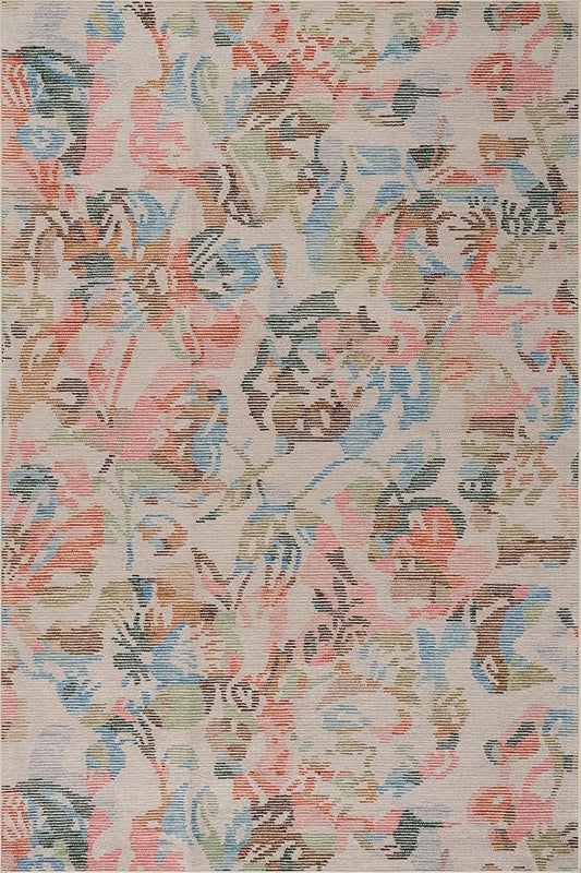 Dash & Albert Bloom Multi Machine Washable Rug, 2 X 3 Feet, Blue/Ivory Floral Pattern