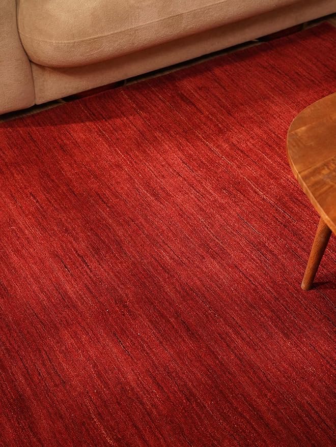 Hand Knotted Loom Wool ECO-Friendly Area Rugs - 6'x6', Square, Red Color, Solid Plain Design, High Pile Thick Handmade Anti Skid Area Rugs for Living Room, Bed Room (L00111)