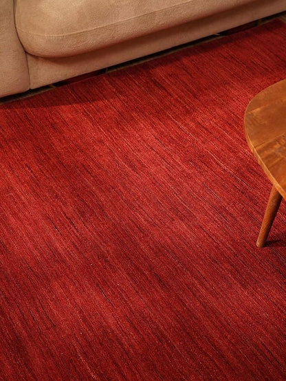 Hand Knotted Loom Wool ECO-Friendly Area Rugs - 6'x6', Square, Red Color, Solid Plain Design, High Pile Thick Handmade Anti Skid Area Rugs for Living Room, Bed Room (L00111)