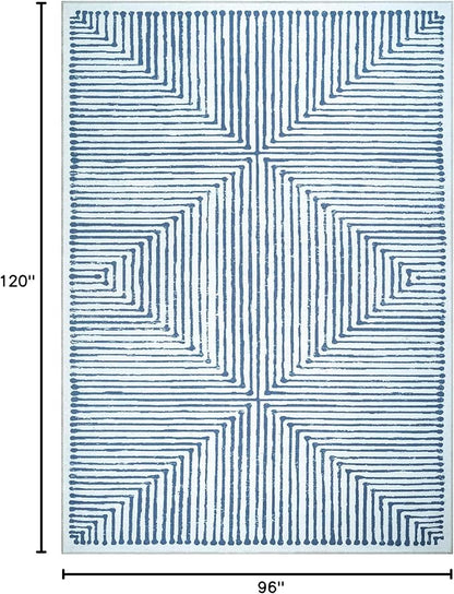 Bloom Rugs Washable Non-Slip 8' x 10' Rug - Blue/Ivory Striped Area Rug for Living Room, Bedroom, Dining Room, and Kitchen - Exact Size: 8' x 10'