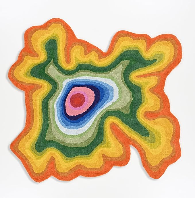 Irregular Shaped Handmade Wool Area Rug | Modern Colourful Stripe Premium Carpet | Perfect for Living Room, Bedroom, Dining Room & Home Decor (Rainbow, 4x4 ft)