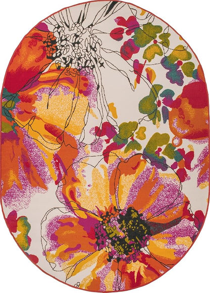 Rugshop Multi Bright Flowers Non Slip Non-Shedding Oval Area Rug for Dining Room, Living Room and Bedroom, 5' x 7'