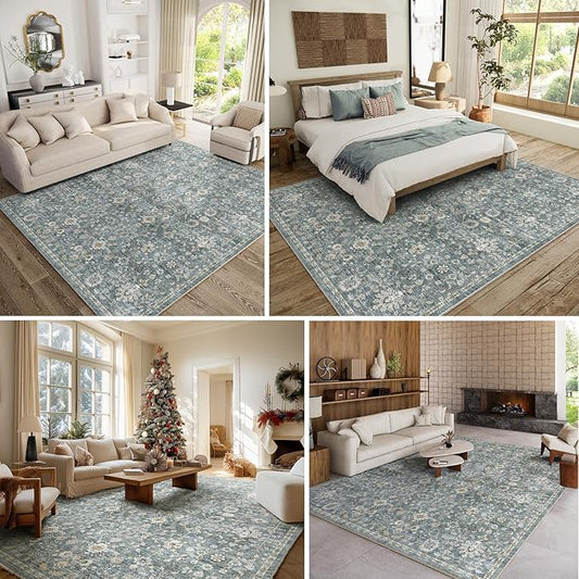 8x10 Washable Area Rugs Ultral Soft Non-Slip Stain Resistant Vintage Boho Large Carpet for High-Traffic Living Room & Dining Room