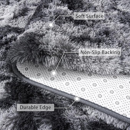 Beglad Fluffy Area Rugs 6x9 Feet, Modern Minimalist Style Shag Fuzzy Rugs, Non-Slip Indoor Carpet Soft Rugs for Kids Room, Bedroom & Living Room, Tie-Dyed Dark Grey