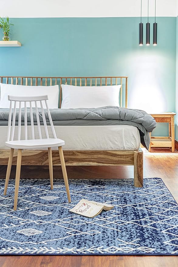 Furnish my Place Trellis Pattern Rug - 5 ft. x 8 ft, Navy, Bohemian Rug with Transitional Design