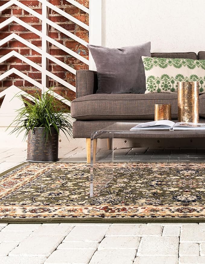 Rugs.com Yasmin Collection Rug – 8' x 10' Green Medium Rug Perfect for Living Rooms, Large Dining Rooms, Open Floorplans