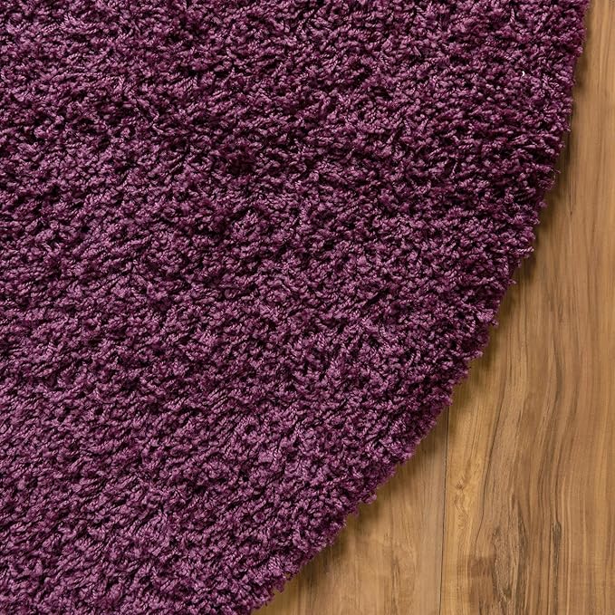 Unique Loom Solid Shag Collection Area Rug (3' 3" Round, Eggplant Purple)