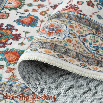 Rugcomf Bedroom Rug 3x5 Rug Washable Area Rug Non Slip Low Pile Boho Small Carpet for Bedroom, Bedside, Kitchen, Entryway, Kids Room, Office, College Dorm Essentials for Girls (Colorful)